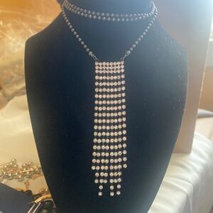 Long necklace with waterfall rhinestones  16in